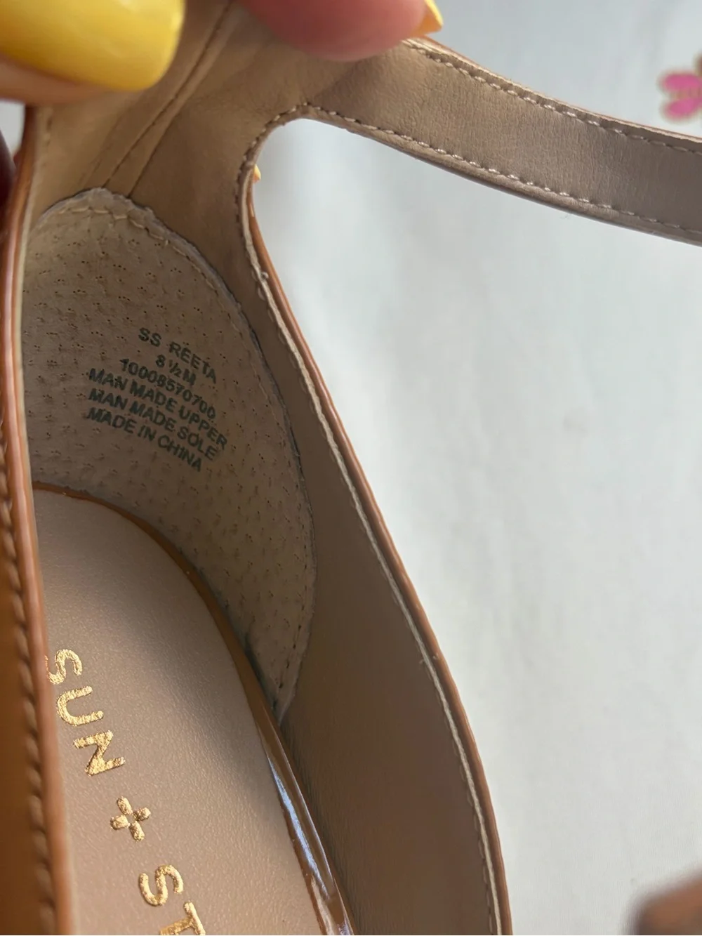 Sun + Stone Women's Caramel Patent Platform Block Heels
